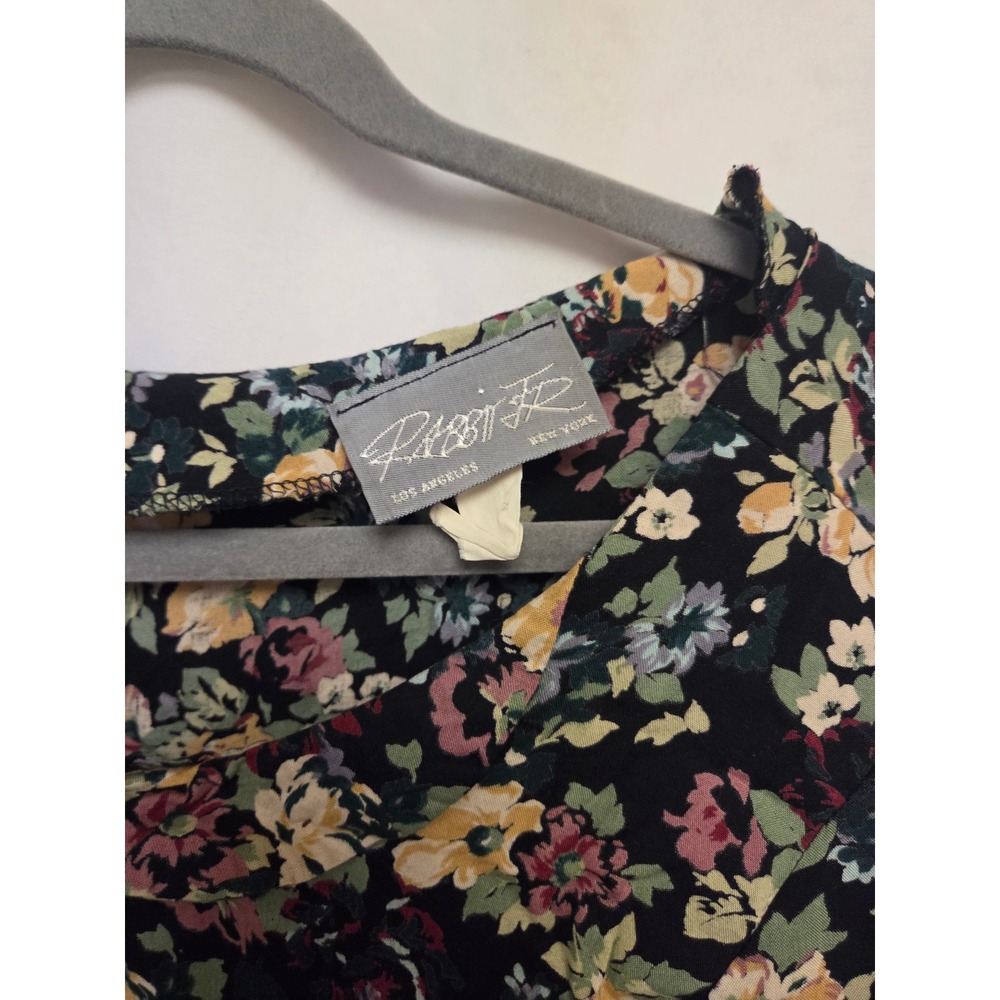 Passi Rx New York Floral Midi Dress Black Multi Color V Neck Short Sleeve - Picture 4 of 5